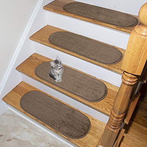 Ottomanson Softy Collection Stair Tread, 9" X 26" Oval, Brown, 14 Pack