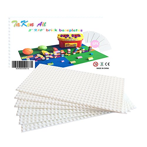 Building Bricks Block Base Plate - White 6 Pack of 5â€X10â€ Baseplates - Compatible Major Brands Building Block Toys