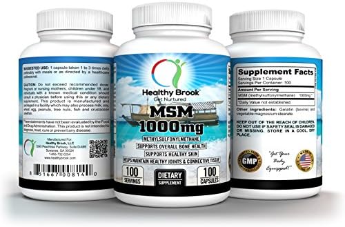 MSM 1000mg 100 Capsules Methylsulfonylmethane Sulfur Supplement Supports Healthy Bones Joints Skin Hair Nails Connective Tissues Powerful Antioxidant