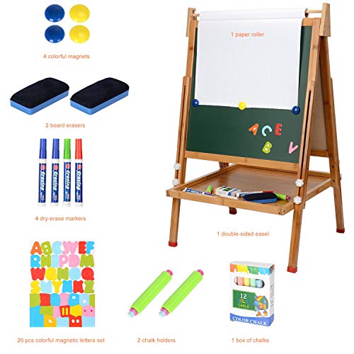 Kids Standing Art Easel with Paper Roll - Height Adjustable Chalk Board Magnetic White Board for Kids Painting and Drawing