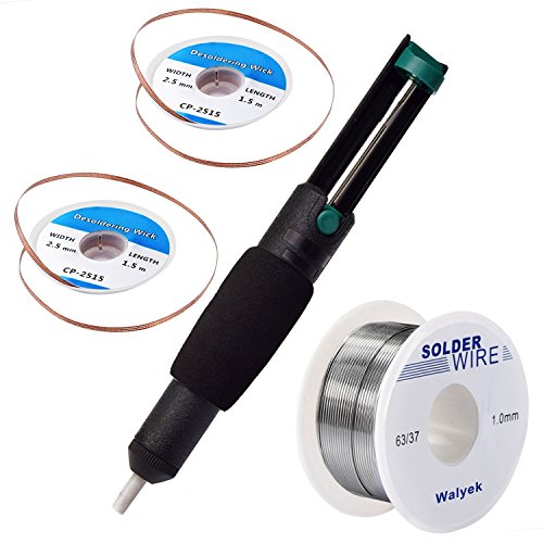 Desoldering Pump, Desoldering Wick & Solder Wire, Solder Sucker, Solder Wick, 2pcs Solder Braid (2.5mm Width, 1.5m Length), 1 pc Solder Wire(1.0mm, 50g)- Desoldering Vacuum Pump Solder Removal Tool