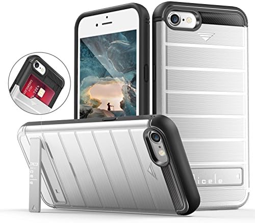 iPhone 7 Case, Ricele Impact Resistant Hybrid iPhone 7 Wallet Case Slim Fit Protective Shell Shockproof Rubber Bumper No-Slip Hard Cover Card Holder with Self Stand for iPhone 7 (Silver)