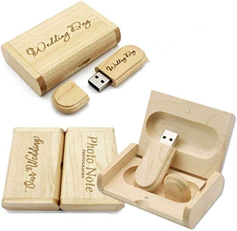 RXFSP Solid Wood USB Flash Drive 32GB Maple Laser Engraved Photo Box Wedding