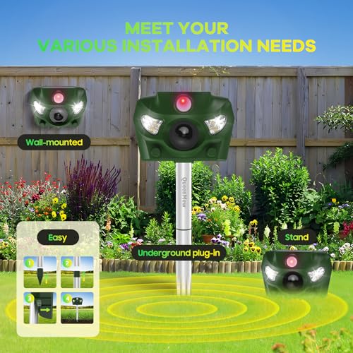 Outdoor Cat Repellent, 5 Modes Ultrasonic Cat Repeller, 26 Feet Solar Outdoor Cat Repellent with Sound Alarm and Flash Lights for Dogs, Deer, Fox, Rabbit, Squirrel, Bird