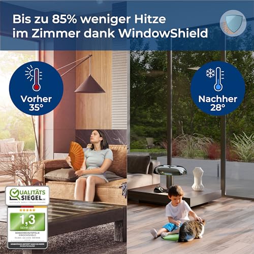 WindowShield® UV Protection Sun Protection Window Film, Inside or Outside Mirror Film, Self-Adhesive Silver Reflective Window Film, Residue-Free Sun Protection Film, 44.5 x 200 cm