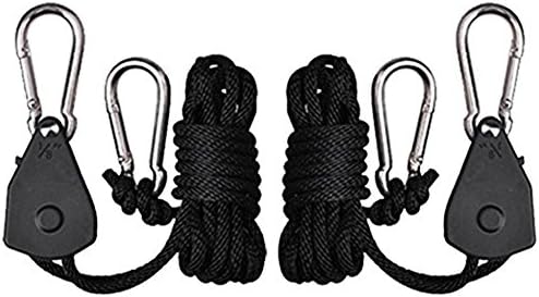 Seztek 1/8'' Heavy Duty Adjustable Retractable Nylon Rope Ratchet With Grow Light Hook For Lights