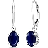 Gem Stone King Oval Drop Dangle Earrings For Women | 925 Sterling Silver | 8X6MM Oval Genuine Gemstone Birthstone Leverback Earrings | Fine Jewelry Gifts for Her Mom Women Wife