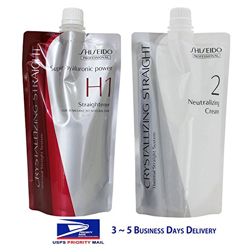 (USA Shipping) Hair Rebonding Shiseido Professional Crystallizing Hair Straightener (H1) + Neutralizing Cream (2) for Resistant to Natural Hair 400g+400g by shiseido Via USPS USA Shipping