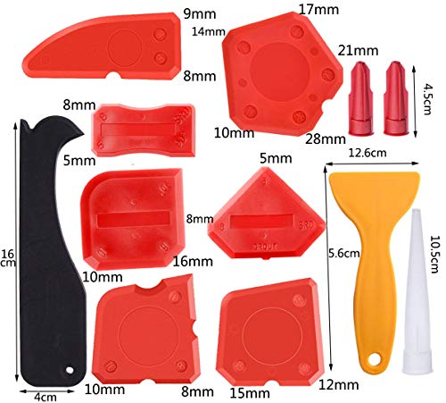 12 Pieces Caulking Tool Kit Sealant Tools Silicone Sealant Finishing Tool Grout Scraper Caulk Remover and Caulk Nozzle and Caulk Caps (Red)
