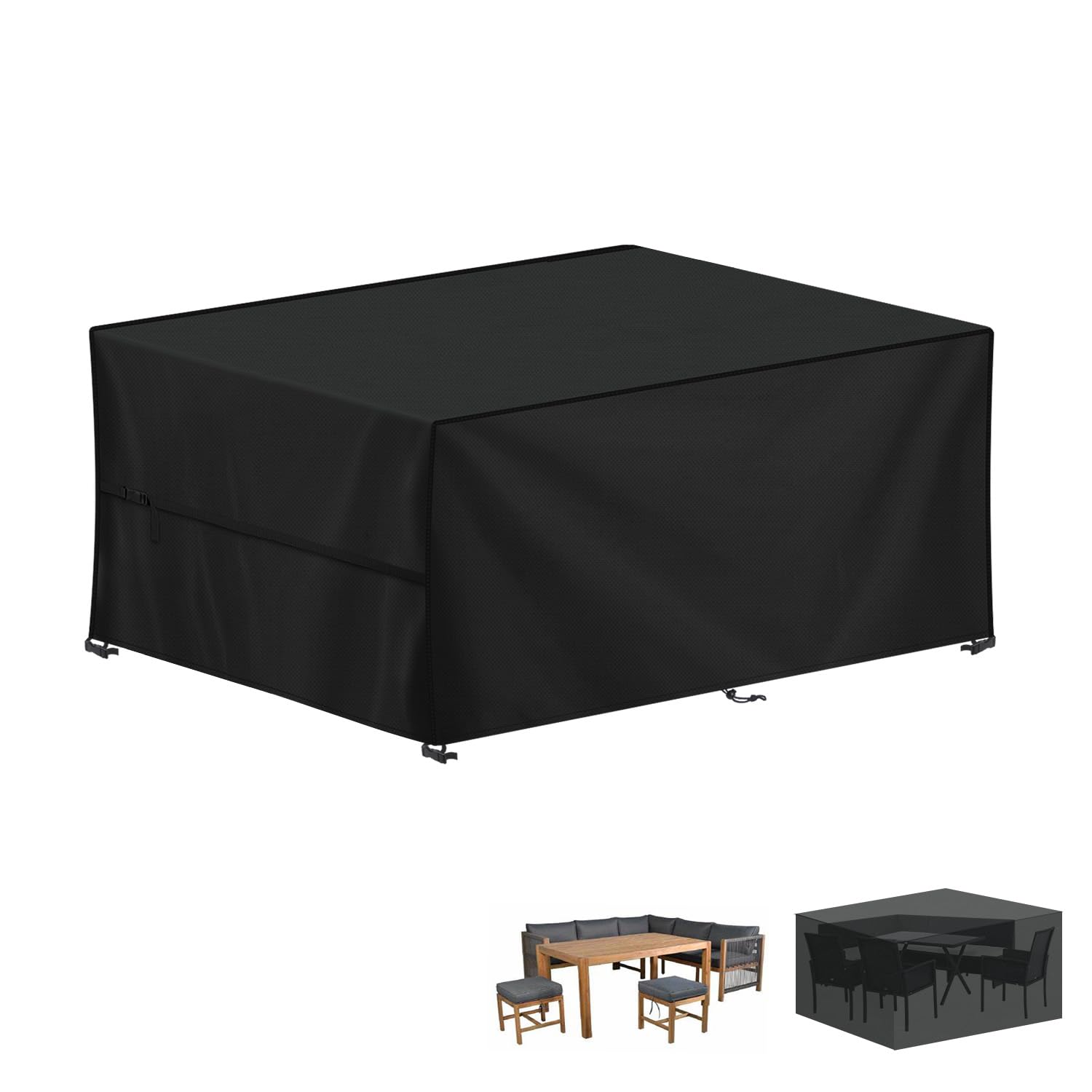 LAMUNI Garden Furniture Cover 170x100x75cm Rattan Patio Table Cover, 420D Oxford Patio Set Covers Waterproof Outdoor Garden Table Cover Windproof Rectangular Patio Table and Chairs Covers