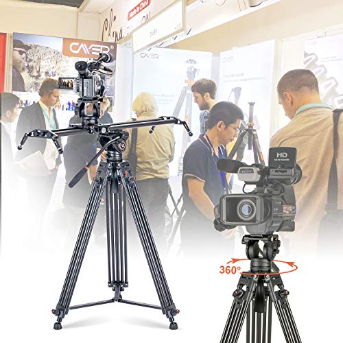 Cayer BV30 Heavy Duty Video Tripod, 64 inches Professional Aluminum Tripod Leg with K3 Fluid Head, Mid-Level Spreader, Max Loading 13.2 LB, 360 Degree Fluid Head for DSLR Camcorder Camera