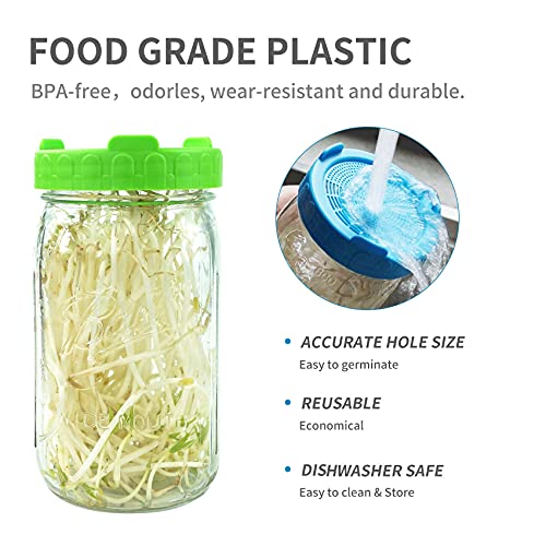 4 Pack Sprouting Lids, 2 Plastic Sprout Lids + 2 Stainless Steel Sprout Lids/Kits With Mesh