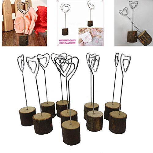 Card Clip Holders with Wood Base and Iron Wire, 6'' Tall Sign Photo Memo Clip Holder Stand Set, for Party, Wedding Ceremony, Fair, Demonstration, Home Decorations, Resturant, 10pcs (Heart Shape) - Thumbnail 2