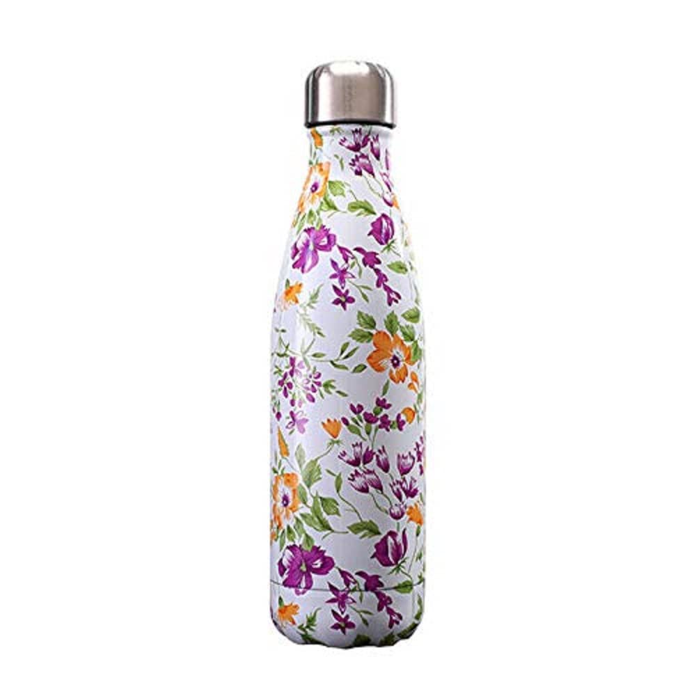 Boolavard Water Bottle Vacuum Insulated Stainless Steel Water Bottle BPA Free Metal Sports Bottle Double Wall Insulated Cold and Warm Drinks 17OZ / 500ML (Floral D) โ image 1
