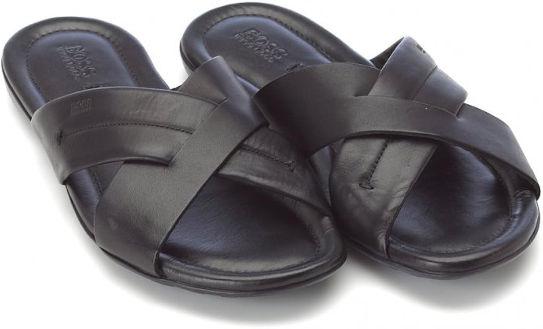BOSS Hugo Black Shoes, Black 'Palman' Leather Crossover Sandals Amazon