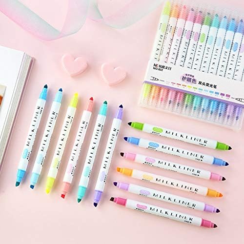 12 Parts/Set Nice Double Head Pen Highlighters Fluorescent Mildliner Color Marker Pen School Supplies highlighters retractable