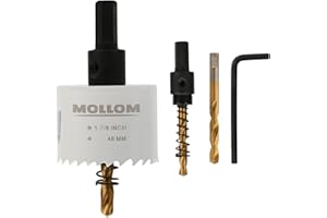 Mollom (48mm | 1-7/8") HSS M42 with 8% Cobalt BI-Metal Hole Saw with 2 Pilot Drill Bits & Arbor Smooth Cutting for PVC,Drywall,Wood,Plastic,Gypsum Board,Rubber