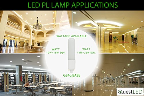 QUEST MANUFACTURING LED G24 4-Pin PL Lamp 13W=(26W Equivalent) Compact Fluorescent Lamp Replacement; Non Dimmable; 40,000 Life Hours; Ballast Compatible; 1300 Lumens; 120V (Cool-White 4000K) 2 PACK