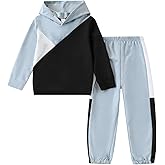 Afsmlys Boys Clothes 2pcs Tween Boy Color Block Hoodie + Pants Little Boys Fall Winter Outfits Set, 4-12 Years