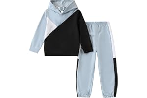 Afsmlys Boys Clothes 2pcs Tween Boy Color Block Hoodie + Pants Little Boys Fall Winter Outfits Set, 4-12 Years