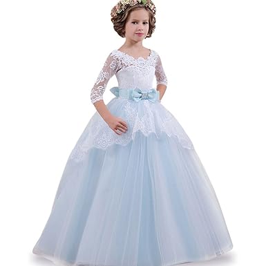 LZH Maedchen Prinzessin Kleid Hochzeits Festzug Party Spitze Tüll Brautjungfern Kleider …