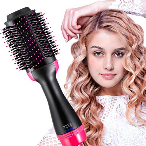 Hair Dryer Brush Hot Air Brush 2 In 1 One Step Best Hair Dryer & Volumizer Negative Ion Hot Air Blow Dry Brush Upgraded Electric Brush, Dry Straighten & Curl for All Hair Types (pink$black)