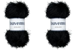 Buvemu Eyelash Fun Fur Yarn 100 Gram (3.53 Ounces) 175 Yards (160 Meters) (Black - 2 Skeins)
