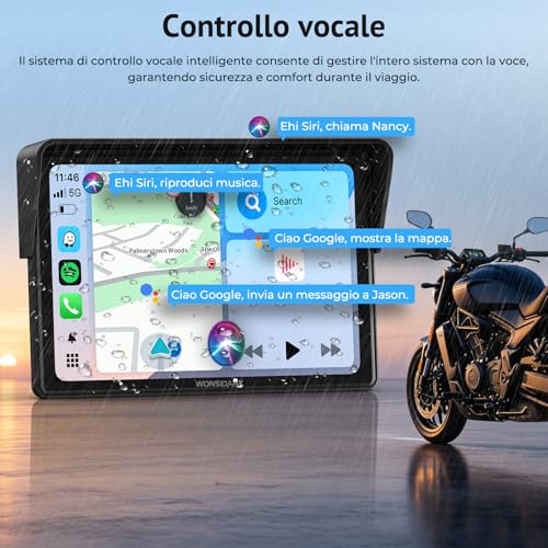 Wonsidary W522TPMS 5 Inch Wireless CarPlay Motorcycle Screen with Android Auto, IP67 IP67 Waterproof Touch Display with TPMS, Voice Control, Dual Bluetooth Audio, USB/ACC Power for Motorcycle