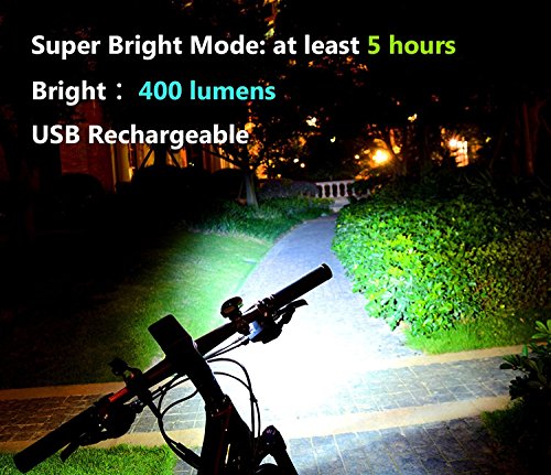 Bike Light,400 lumens LED Bicycle Front Light, USB Rechargeable Safety Lights for Outdoors, Cycling Headlight and Rear Light Both Included