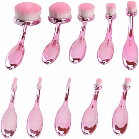 Dreamemo New 10pcs Pink Oval Toothbrush Makeup Brush Set Cream Contour Powder Concealer Foundation Blush Eyeliner Professional Cosmetic Tool