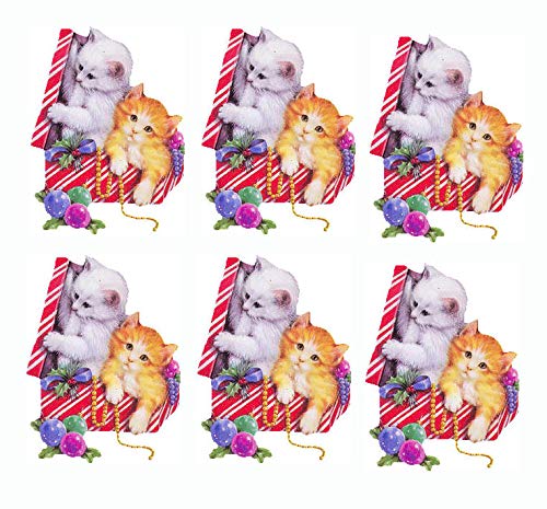 Gregory Crafts & Gifts Christmas 2 Cat Kittens Card Making Toppers in a Parcel Craft Embellishments x 6