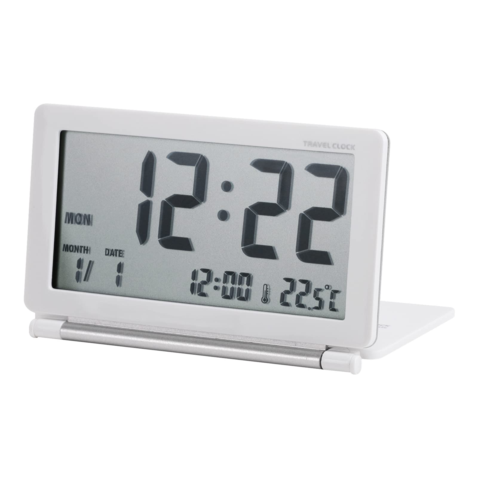 Electronic Travel Digital LCD Alarm Calendar Clock Portable Slim Flip Folding Desk Alarm Clock Mini Size With Lid, Date/Time/Temperature Display, Repeating Snooze, Black