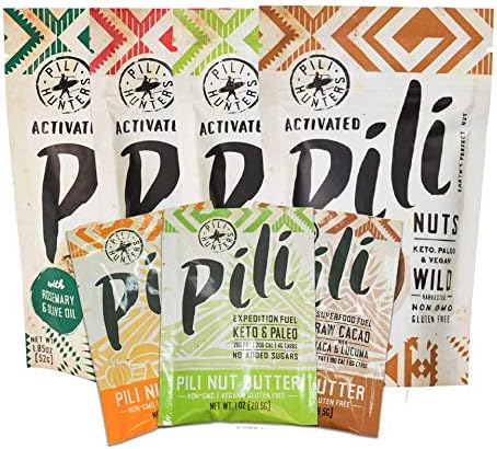 Pili Hunters Ultimate Pili Nut Sampler Pack, Original, Rosemary, Spicy Chili, Regular Butter, Raw Cacao Butter, Lion's Mane Butter - 7-pack