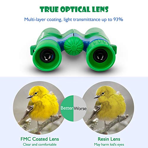 SkyGenius Binoculars for Kids, Mini Binoculars Boys for Bird Watching, Real Optics High Resolution Small Binoculars for Travel Exploring Nature Hiking, for 3-12 Years Old - Green
