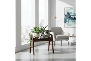 CONSDAN StoneCreek Oak Wood Curved Bow Stool - Versatile Slatted Bench Seat for Entryway, Bathroom, Bedroom & Garden, Large, Dark Oak