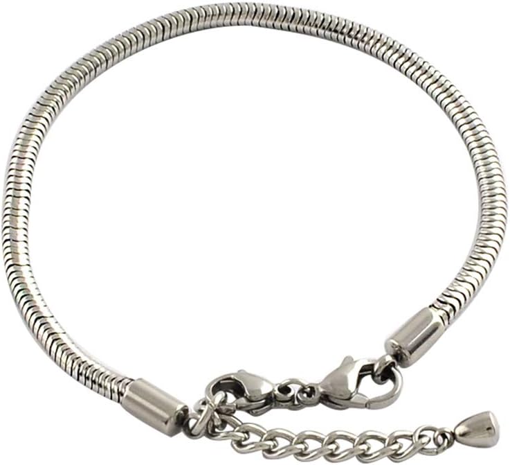 arricraftarricraft 10PCS 7.68 Inches Stainless Steel Bracelets Chains with Lobster Claw Clasps 3mm Snake Chains for Bracelets DIY Jewelry Making-Stainless Steel Color