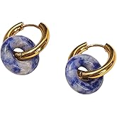 Vintage Colorful Chunky Hoop Earrings Cute Natual Stone Donut Dangle Earring Huggie Earrings for Women