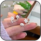 Flower Pearl Earrings for Women White Flower Hug Earrings Sparkly Floral Dangle Earrings Elegant Floral Statement Earrings Costume Prom Jewelry Accessories