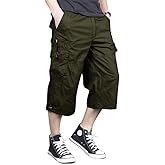MAGNIVIT Men's Capri Long Elastic Cargo Shorts Below Knee Shorts 3/4 Cotton Cargo Casual Shorts with Multi-Pockets