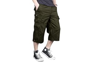 MAGNIVIT Men's Capri Long Elastic Cargo Shorts Below Knee Shorts 3/4 Cotton Cargo Casual Shorts with Multi-Pockets