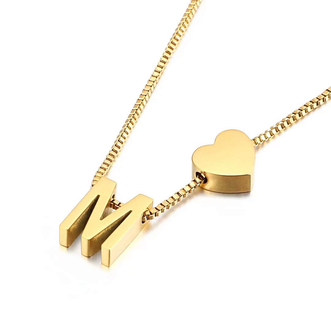 Qings Gold Initial Pendant Necklace,Personalized Letter A-Z Exquisite Pendant Minimalist Female Jewelry M Letter Necklace