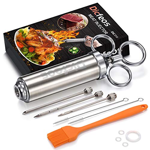 Dicfeos Meat Injector, Stainless Steel Marinade Injector Syringe for BBQ Grill and Turkey, 2 Ounce Syringe with 3 Needles, Easy to Use and Clean