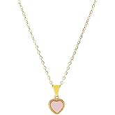 Ryinvaley Cute Gold Heart Necklace for Women,18k Gold Plated Cubic Zirconia Charm Necklaces,Stainless Steel Women's Heart Stone Pendant Necklace for Women,16-18 Inches Adjustable Chain,Trendy Jewelry Gifts