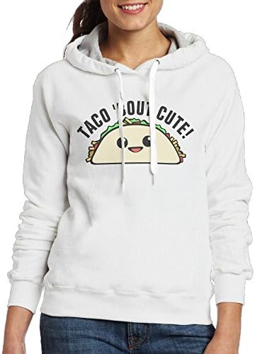Grhoodie1 Taco Bout Cute Women's Cotton Long Sleeve Pullover Hooded Sweatshirt White Size M