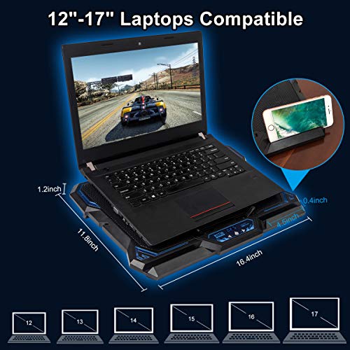 KEYNICE Laptop Cooling Pad, Notebook Cooler with 6 Quiet Fan, Dual USB Port, 5 Wind Speed Adjustable, Blue LED Light, Fit 12"-17" Computer, Portable Cooler Pad with LCD Screen, Gaming Laptop Cooler - Thumbnail 4