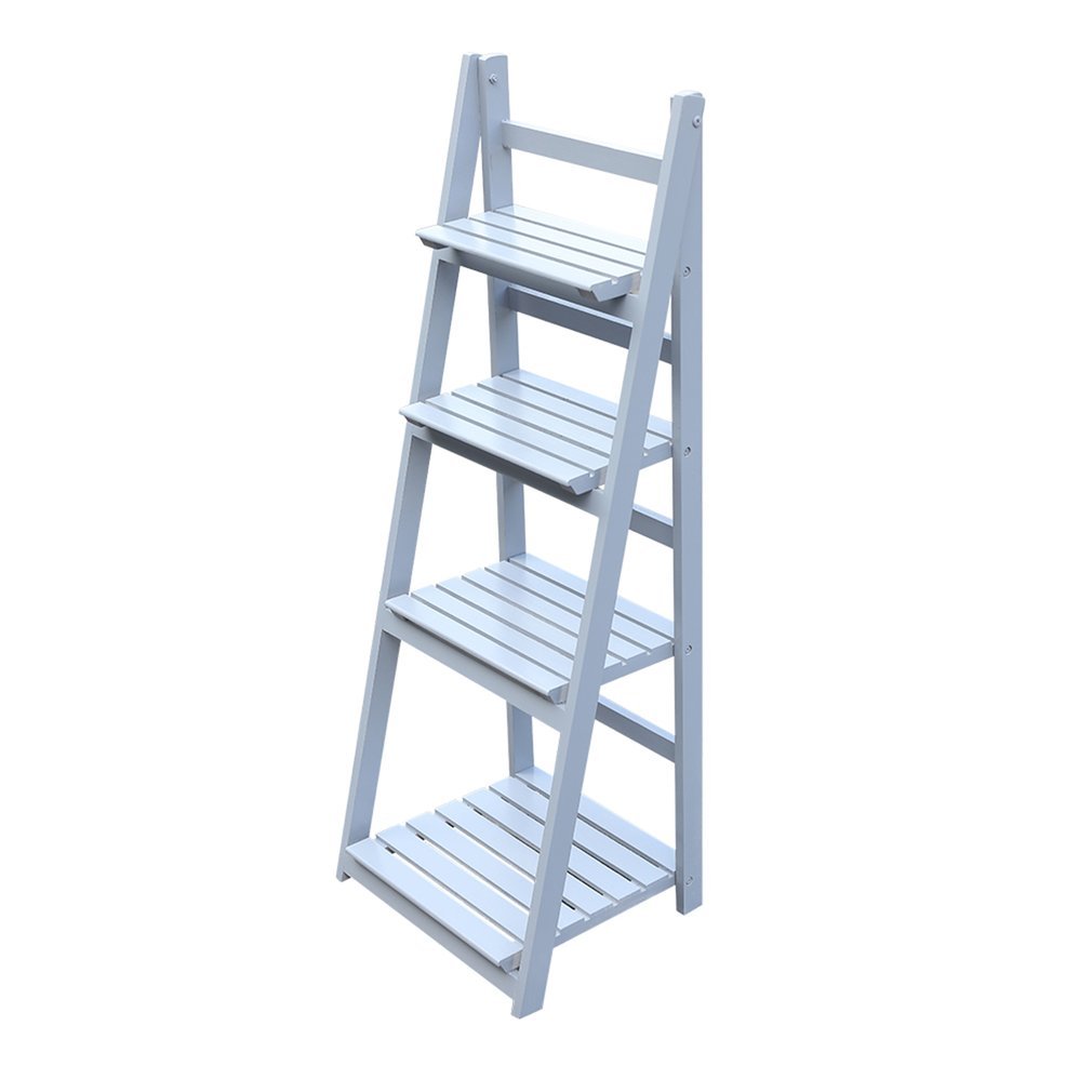 ATERI 4 Tier Flower Stand Foldable Wooden Flower Shelf Plant Ladder Shelf Rack Garden Home Balcony Outdoor Indoor (Gray)