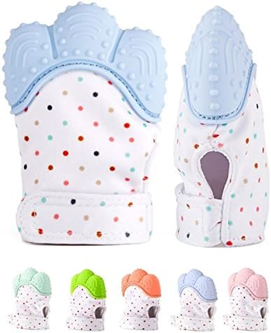 Baby Teething Mitten by Freshbee - Original Silicone BPA FREE Safe Food Grade Handy Glove Toy or Teething Ring for Babies Gum Pain, Teething Relief, Self-Soothing Fun (Blue)