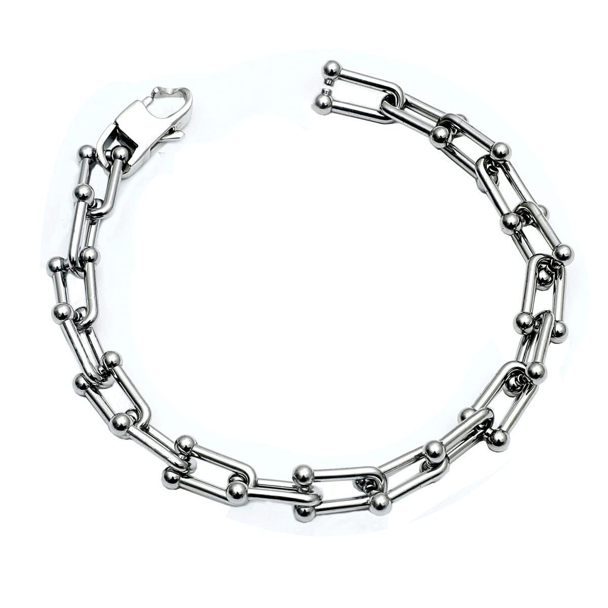 QIAMNI U-shaped Horseshoe Stainless Steel Bracelet for Men Women Retro Simplicity Hip Hop Punk Personality Jewelry