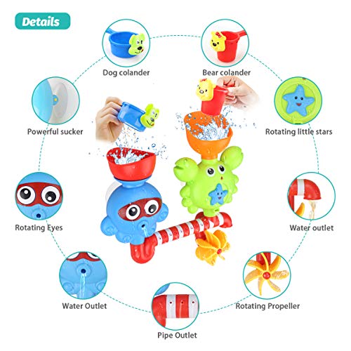 Bath Toys for Toddlers Babies Kids 1 2 3 Year Old Boys Girls Bathtub Toys Bath Wall Toy Fill Flow and Spin Waterfall Station with Strong Suction Cups Bath Toys Non Toxic Bath Toy Gift Ideas - Thumbnail 4