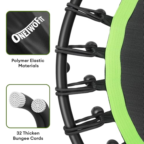 ONETWOFIT 107/114cm Trampolín de Rebote para Adultos, Mini trampolín silencioso para Ejercicio en Interiores al Aire Libre, trampolín de Fitness con Rebote Bungee Verde